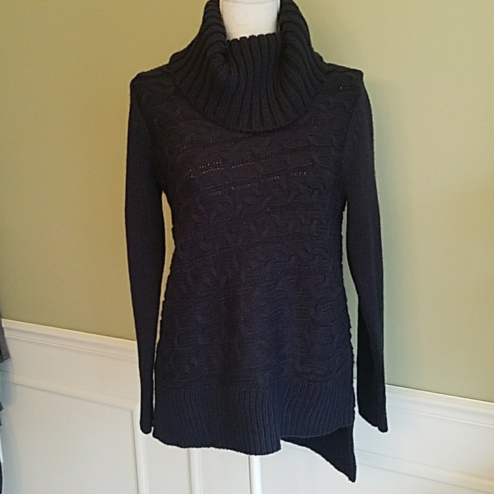 Simply Vera Vera Wang Navy Cable Cowl-Neck Pullover